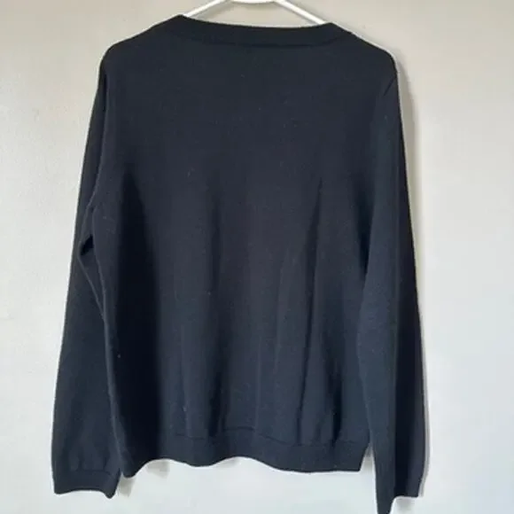 Garnet Hill Sweater Womens Extra Large Black Gray Leopard Print Wool Crewneck - Picture 5 of 8